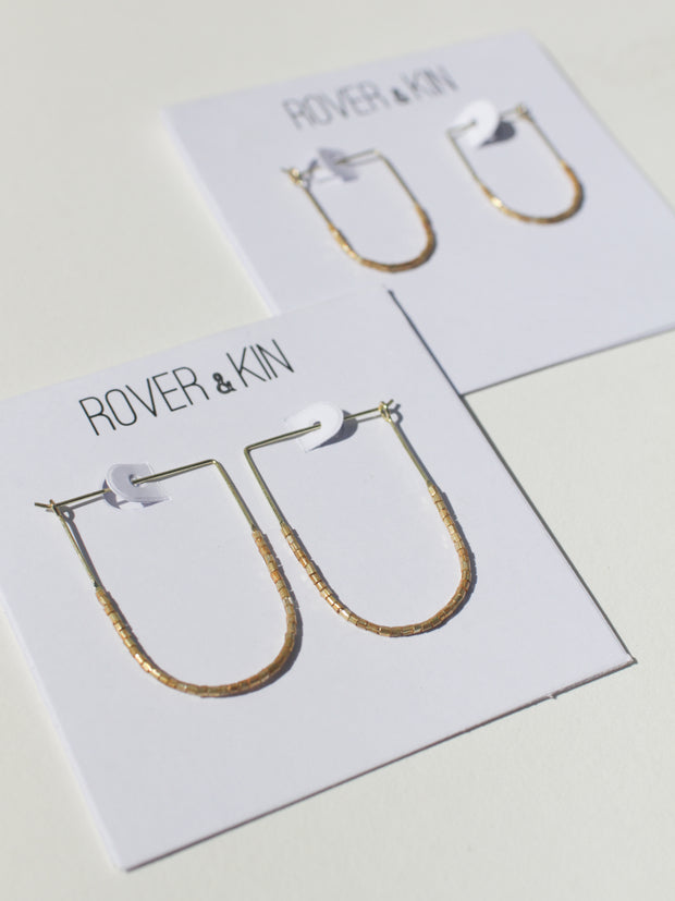 Gold Beaded Drape Earrings - Two Sizes